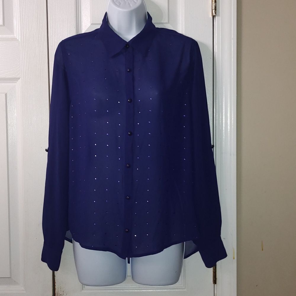 Forever 21 deep purple sheer long sleeve blouse with embellishments  Sz M